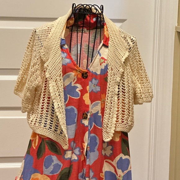 Vibrant Floral Mini Dress with Cream Cardigan - Picture 3 of 5